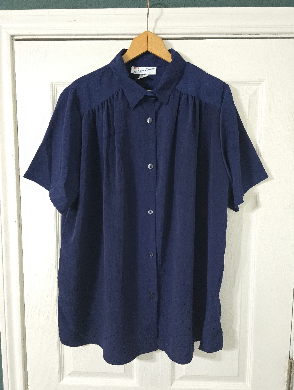 NOS VTG A Personal Touch Classic Navy Short Sleeve Button Up Shirt Size 1X
